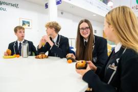 Grainville school new breakfast club. L>R Tom (15), Kingsley (16), Jenna (15) and Hannah (15)                                   Picture: ROB CURRIE