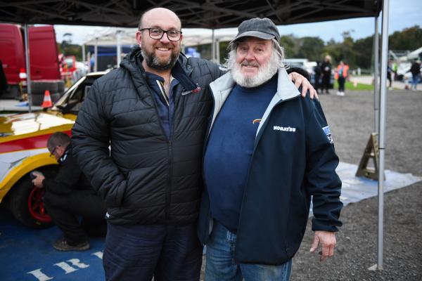 Trinity Show Ground Pits  John Morgan with father Tony Morgan (winner of the first Rally 1983) Jersey Rally Picture: DAVID FERGUSON