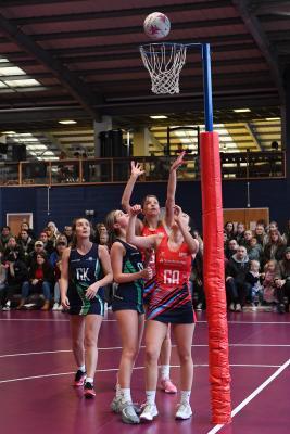 Leah Griffin and Rosie Tonner at the Poole endNETBALL Team Jets v Poole Picture: DAVID FERGUSON
