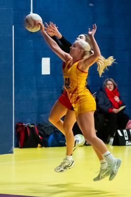 Netball at Les Ormes. St Saviour A (yellow) V Convent C (red). F>B  Trinity Smith and Lauren Rhodes                       Picture: ROB CURRIE