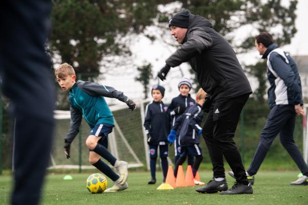 Haute Vallee school. Scottish Youth FA coaches taking football session. Dave Mackay, coach at Galsgow Rangers                 Picture: ROB CURRIE