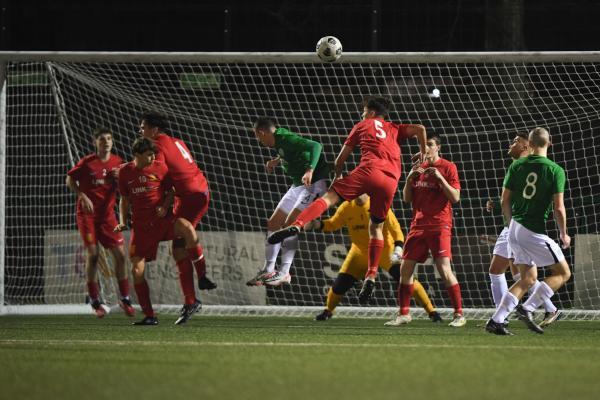 NI putsing pressure on the Jersey goal Under 18 Football Jersey v Northern Ireland at Springfield Picture: DAVID FERGUSON