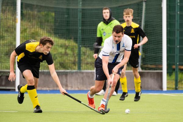 Hockey at Les Quennevais. Vic College 2nd XI (black) V Victoriana (white). L>R Patrick Filleul and Harry Brooks                   Picture: ROB CURRIE