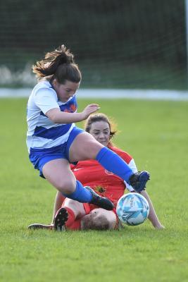 Rovers 15 Lucy Even tackled by St Peter 18 Kelly Brown Ladies Football Roxel Rovers v St Peter Picture: DAVID FERGUSON