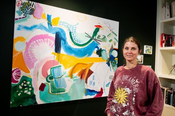 Private & Public gallery. Exhibition from 8 to 30 March featuring three artists, called Cosmos. Francesca Warner with her artwork called Camino de Santiago de Compostela                         Picture: ROB CURRIE