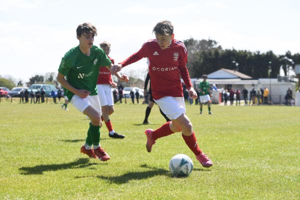 GY 10 Wilf Dorrian and JER 3 Alfie Young Star Trophy Jersey v Guernsey Under 15 Football Picture: DAVID FERGUSON