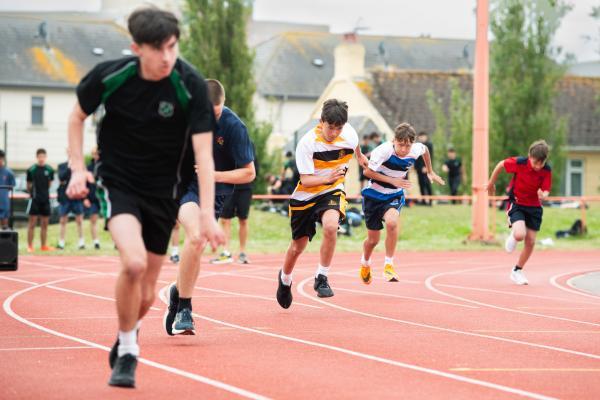 Athletics at the track at FB Fields. Schools athletics cup - boys year 7/8 & 9/10. 300m start. NO NAMES                       Picture: ROB CURRIE