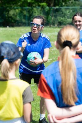 Christelle Pontico, Girlguiding SW England Ambassador and footbal coach introducing Brownies and guides to football Picture: JON GUEGAN