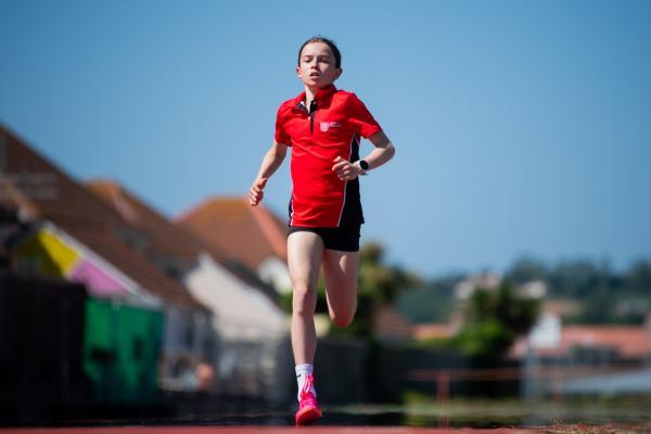 Athletics at the track at FB Fields. Schools athletics cup - girls year 7/8 & 9/10. 1,500m. Florence Williams (12) of JCG won her race                             Picture: ROB CURRIE
