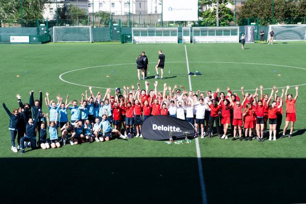 Girls year 5 Gaelic football tournament at Springfield. L>R Beaulieu (blue) V D'Auvergne (red), FCJ (white) and Rouge Bouillon (red)                              Picture: ROB CURRIE