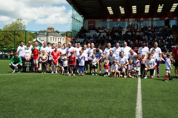 Football at Springfield.  Jersey Bulls select XI (white) V Manchester United Legends side (red). L>R                  Picture: ROB CURRIE