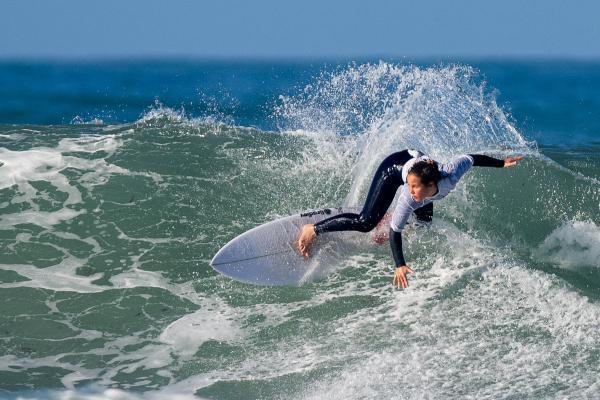 Surfing at St Ouen. GB Cup competition. Women's Open Round 4. Robyn Larg of Scotland (WHITE)                   Picture: ROB CURRIE