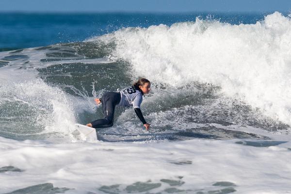 Surfing at St Ouen. GB Cup competition. Women's Open Round 4.  Poppy Owen of Wales (WHITE)                     Picture: ROB CURRIE