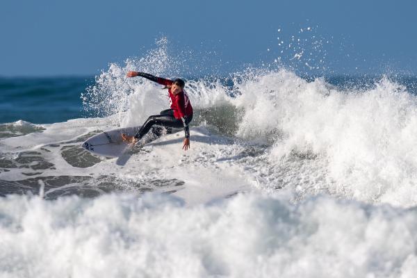 Surfing at St Ouen. GB Cup competition. Women's Open Round 4.  Lauren Sandland of England (RED), Poppy Owen of Wales (WHITE), Lucy Beatrix Brwon of Scotland (GREEN), Ellie Turner of England (BLUE)                     Picture: ROB CURRIE