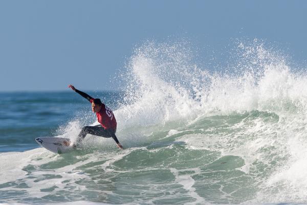 Surfing at St Ouen. GB Cup competition. Men's Open Semi Final. Stan Norman of England (RED)                   Picture: ROB CURRIE