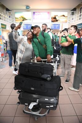 selfie with Bongi Mbonambi The Springboks arrive in Jersey Picture: DAVID FERGUSON