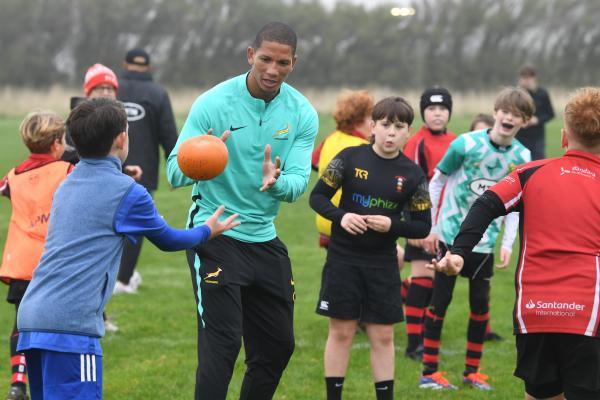 Fly Half Manie Libbok passing the pumpkin SPRINGBOKS at the JRFC mins training session Picture: DAVID FERGUSON