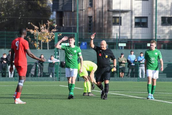 red card for Jersey 9 Daryl Mualo FOOTBALL UNDER 21 Muratti at Springfield Picture: DAVID FERGUSON