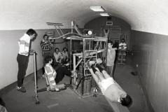 Members of the Jersey Rugby Football Club team training in the gym at Fort Regent. Dated 18 December 1979. JEP reference number 1979/2631 - Jersey Archive reference number L/A/75/A3/4/2631                  Picture: REG CRIDLAND